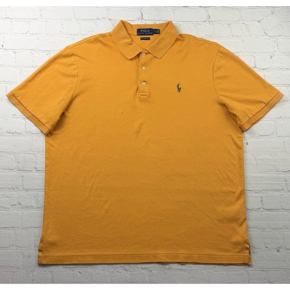 Polo Ralph Lauren Polo Shirt Mens LG Orange Custom Fit Short Sleeve